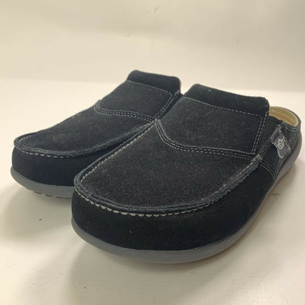 Spenco Woman's Orthotic Slides Black Suede Cozy Leather Mule Shoe Size 8 D